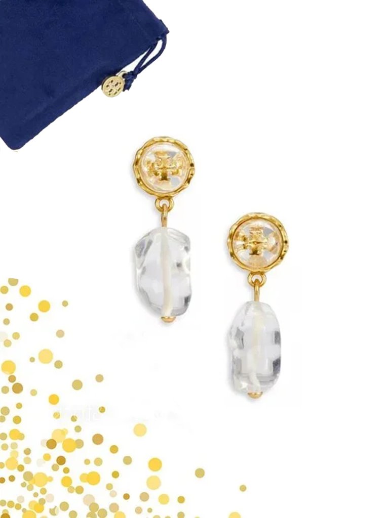 Tory Burch Roxanne Stone & Logo Drop Earrings Nwot